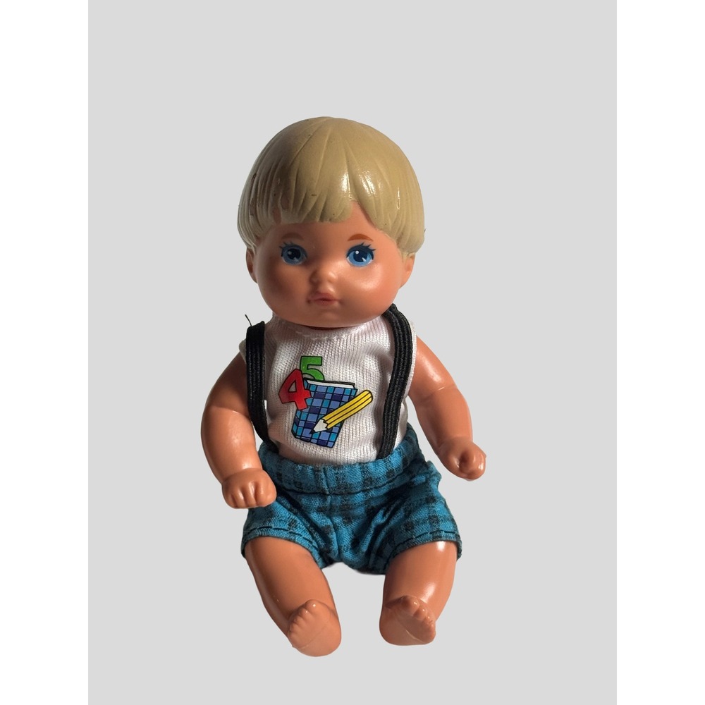 Vintage Mattel 1995 Miniature Baby Boy Doll Blonde Blue Eyes School Outfit